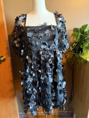TCEC Black Mini Dress with 3D Floral Appliqués